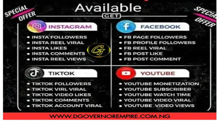 dgovernorempire SOCIAL MEDIA FOLLOWERS GROWTH PACKAGES